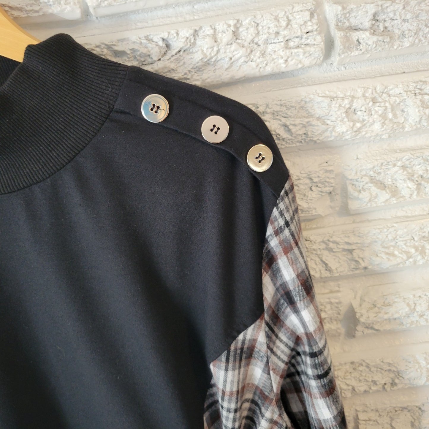 Shein Curve Womens Top 2XL Plus Tunic 3/4 Sleeve Black Plaid Sash Mock Turtle