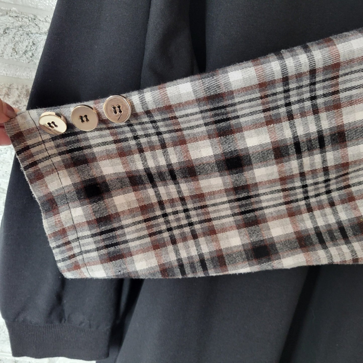 Shein Curve Womens Top 2XL Plus Tunic 3/4 Sleeve Black Plaid Sash Mock Turtle