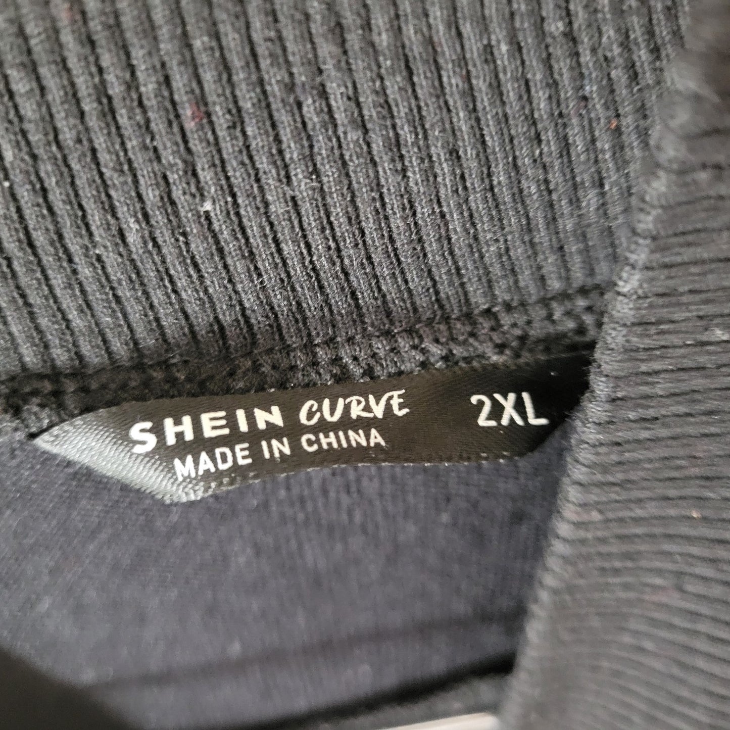 Shein Curve Womens Top 2XL Plus Tunic 3/4 Sleeve Black Plaid Sash Mock Turtle