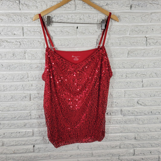 Lane Bryant Womens Top 26 28 Plus Camisole Red Adjustable Spaghetti Sequins
