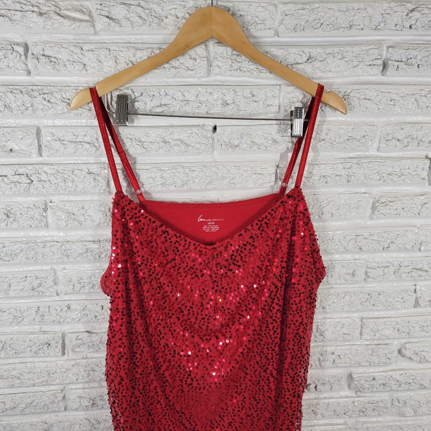 Lane Bryant Womens Top 26 28 Plus Camisole Red Adjustable Spaghetti Sequins