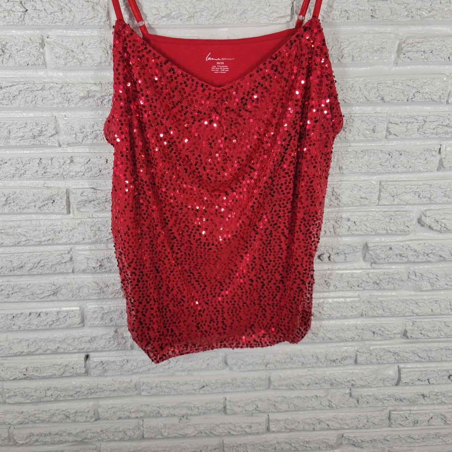 Lane Bryant Womens Top 26 28 Plus Camisole Red Adjustable Spaghetti Sequins