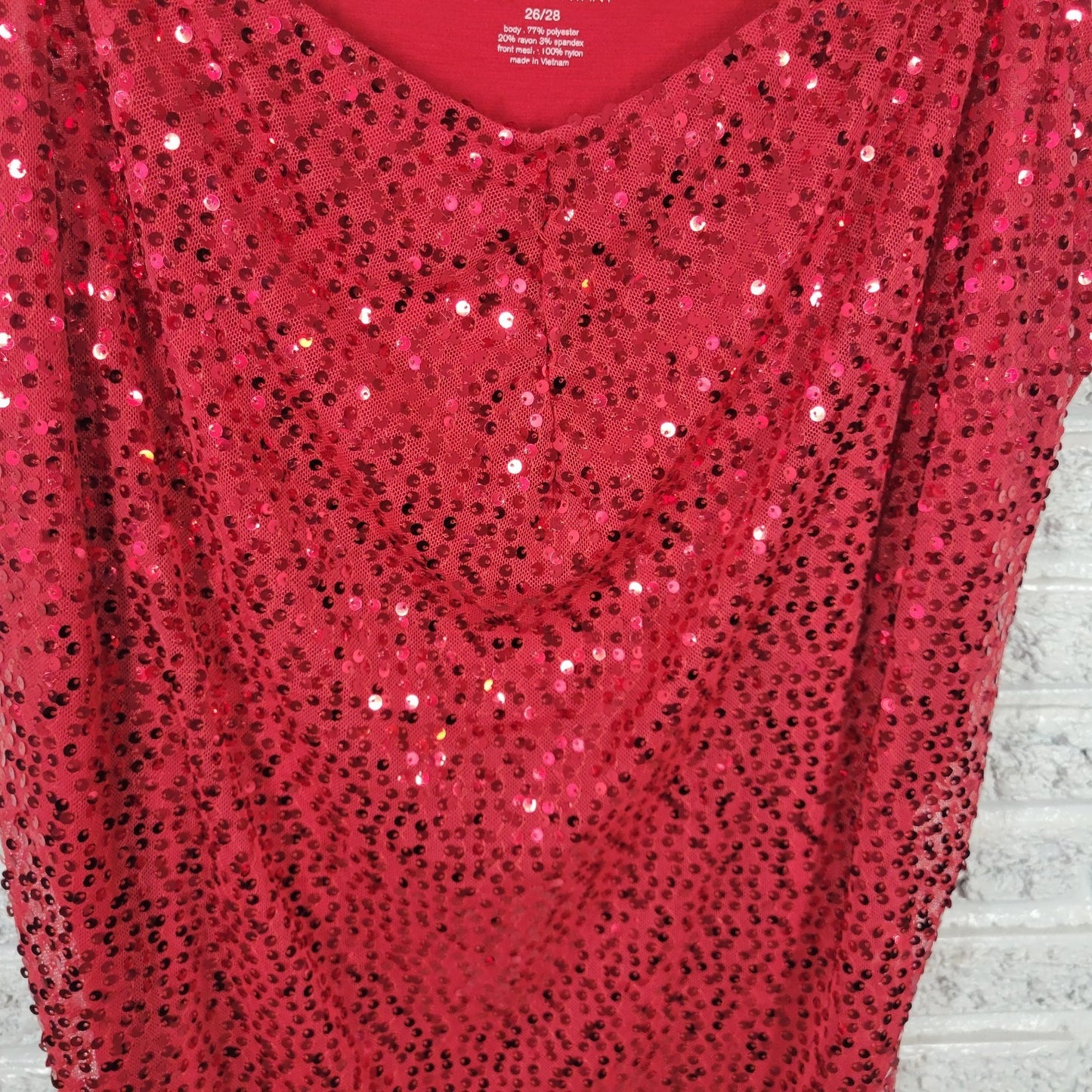 Lane Bryant Womens Top 26 28 Plus Camisole Red Adjustable Spaghetti Sequins