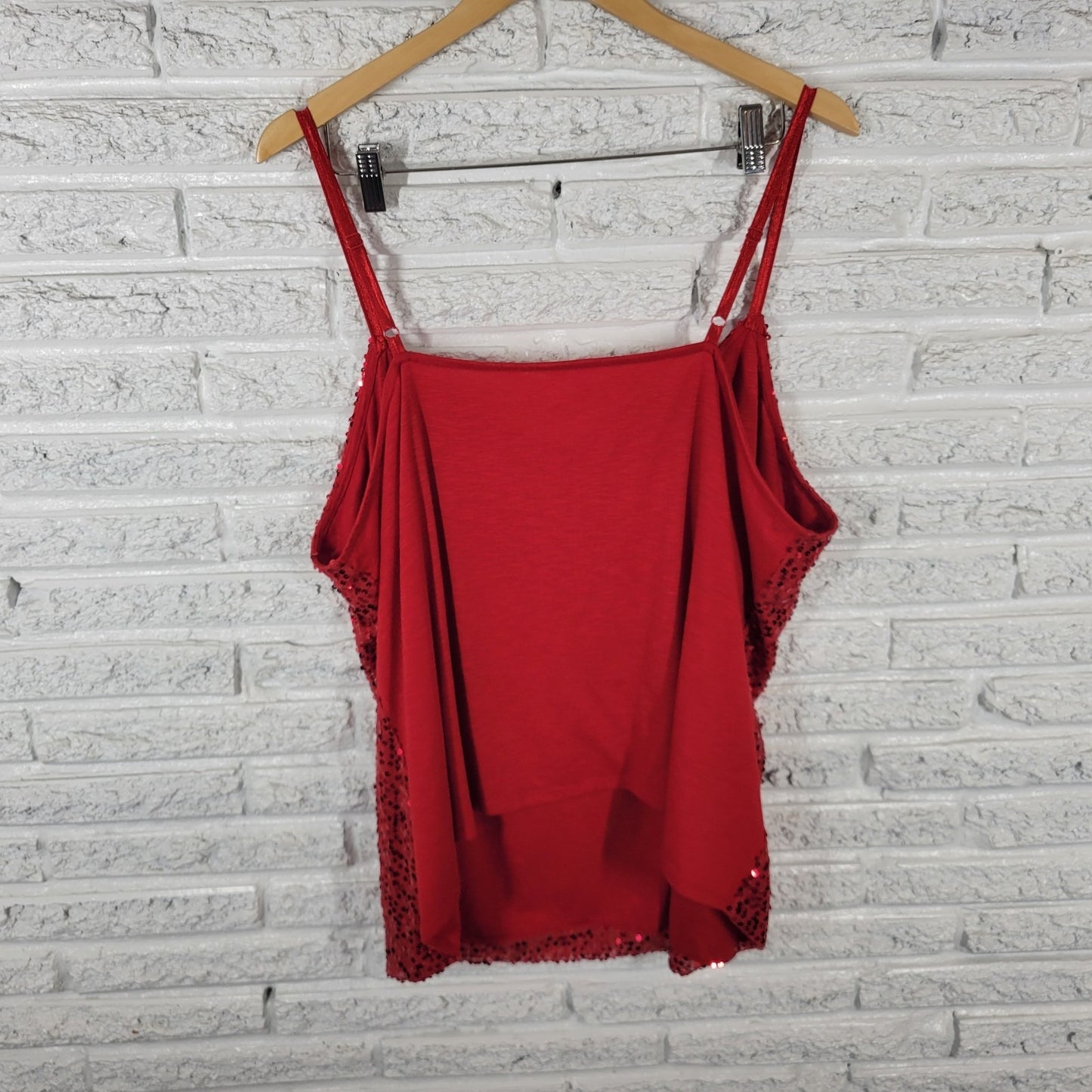 Lane Bryant Womens Top 26 28 Plus Camisole Red Adjustable Spaghetti Sequins
