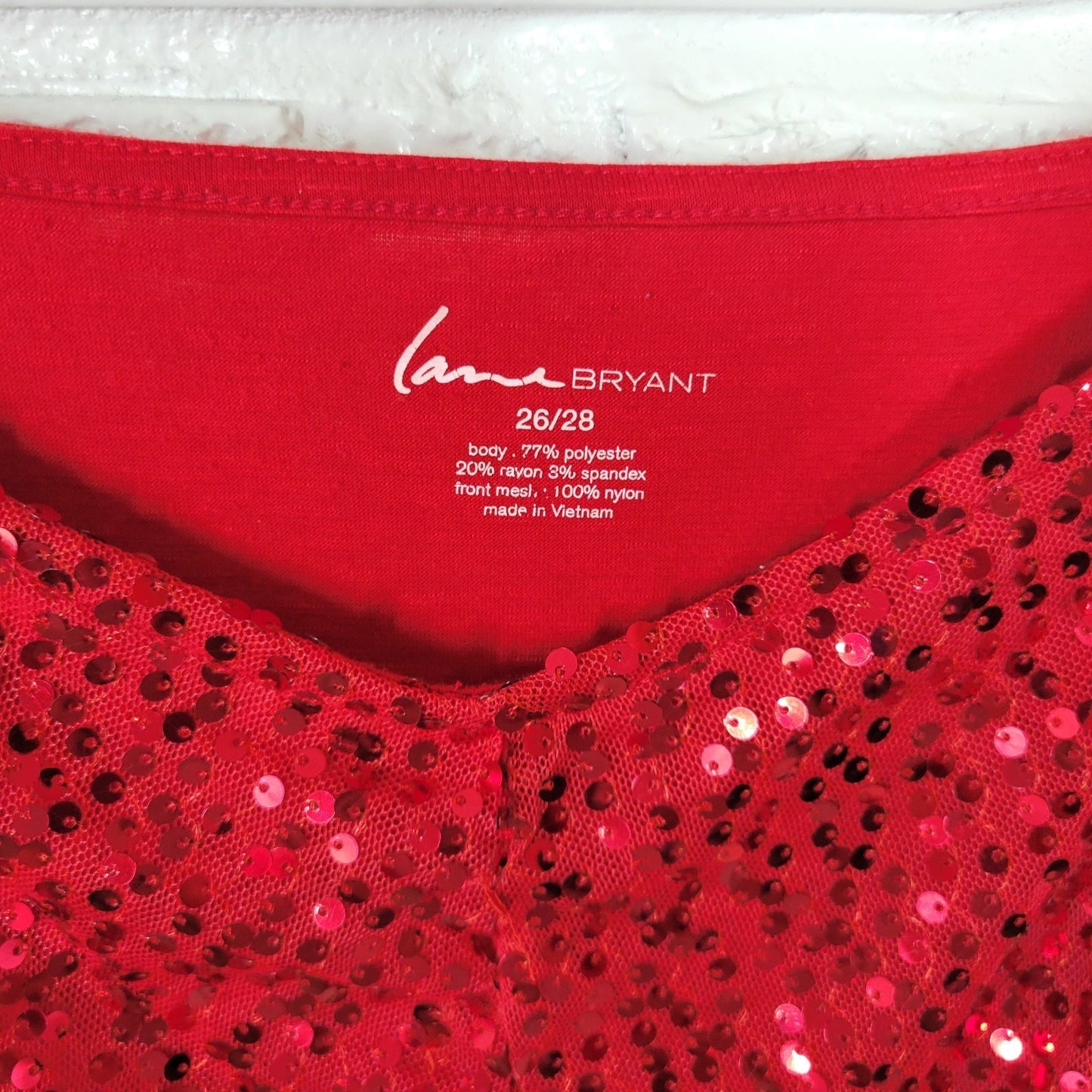 Lane Bryant Womens Top 26 28 Plus Camisole Red Adjustable Spaghetti Sequins