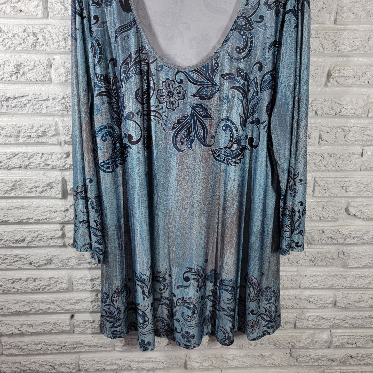 Lily Firmiana Womens Dress 3XL Plus Long Sleeve Mini Poly Blend Blue Paisley