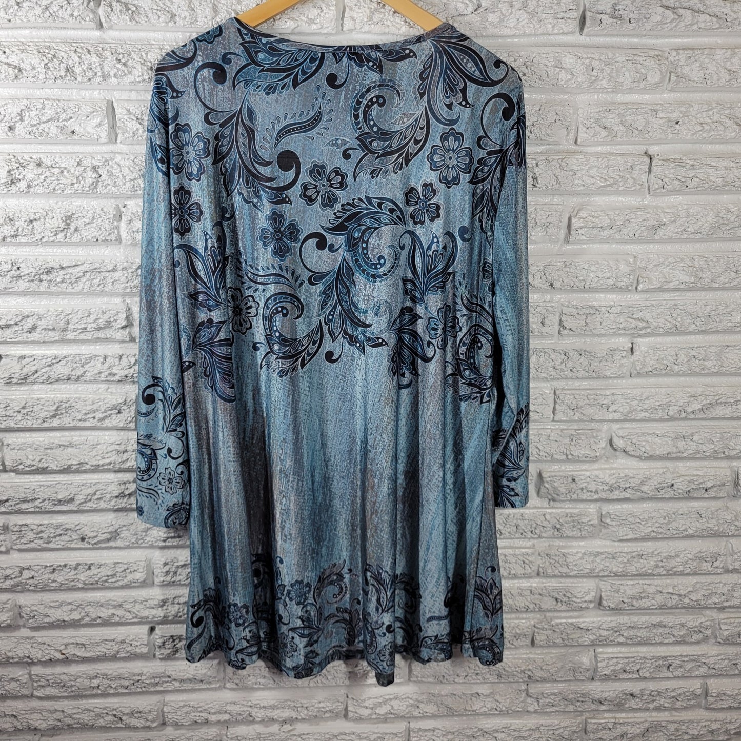 Lily Firmiana Womens Dress 3XL Plus Long Sleeve Mini Poly Blend Blue Paisley