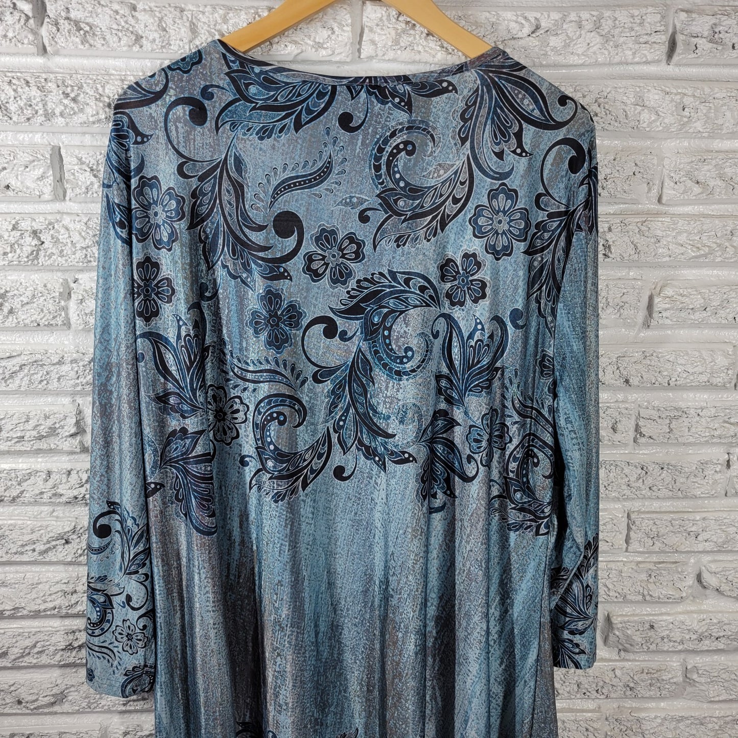 Lily Firmiana Womens Dress 3XL Plus Long Sleeve Mini Poly Blend Blue Paisley