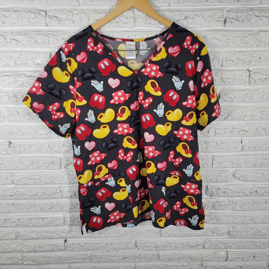 Disney Minnie Mouse Unisex Scrub Top XL Black Red Cotton Pockets Medical Vet