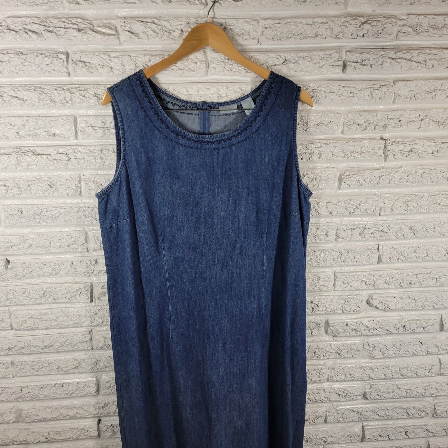 Erika Women's 1X Blue Denim Midi Dress Embroidered Eyelet Sleeveless BLU191E