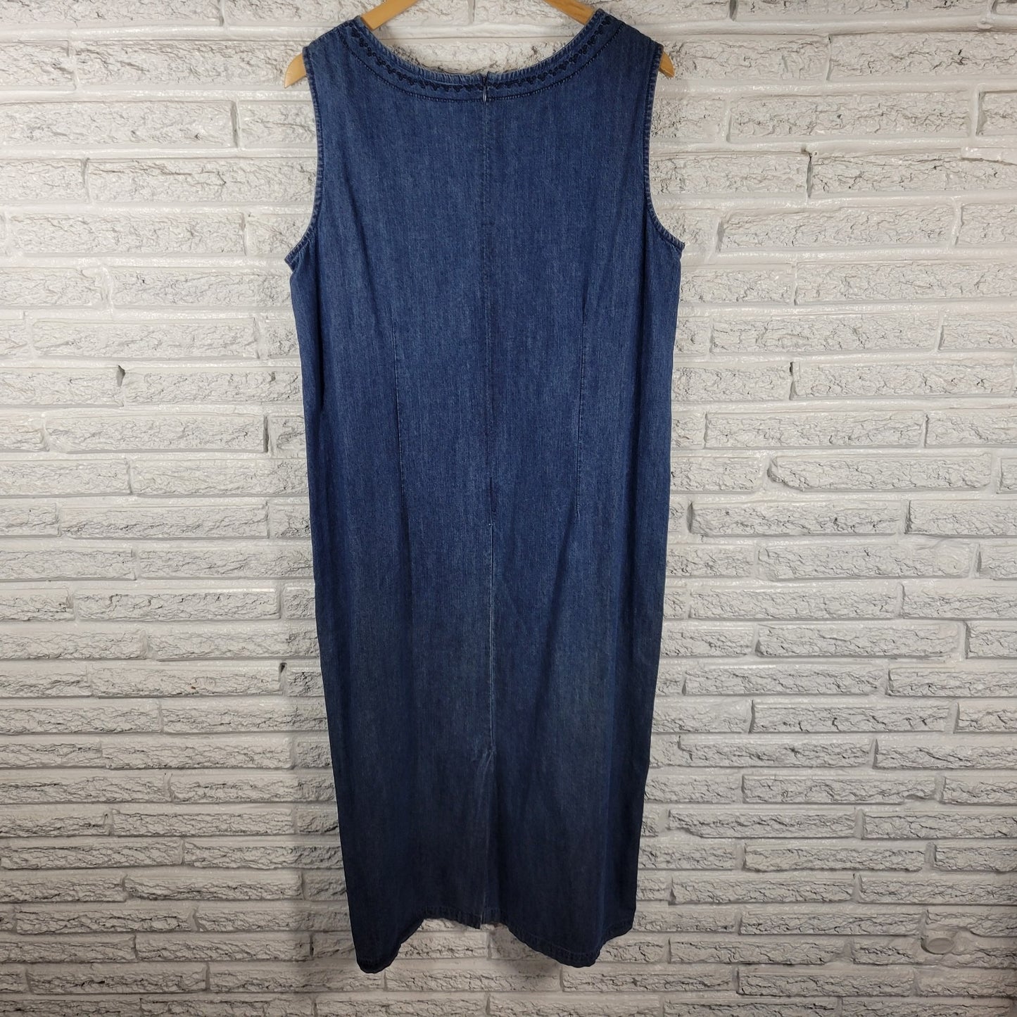 Erika Women's 1X Blue Denim Midi Dress Embroidered Eyelet Sleeveless BLU191E