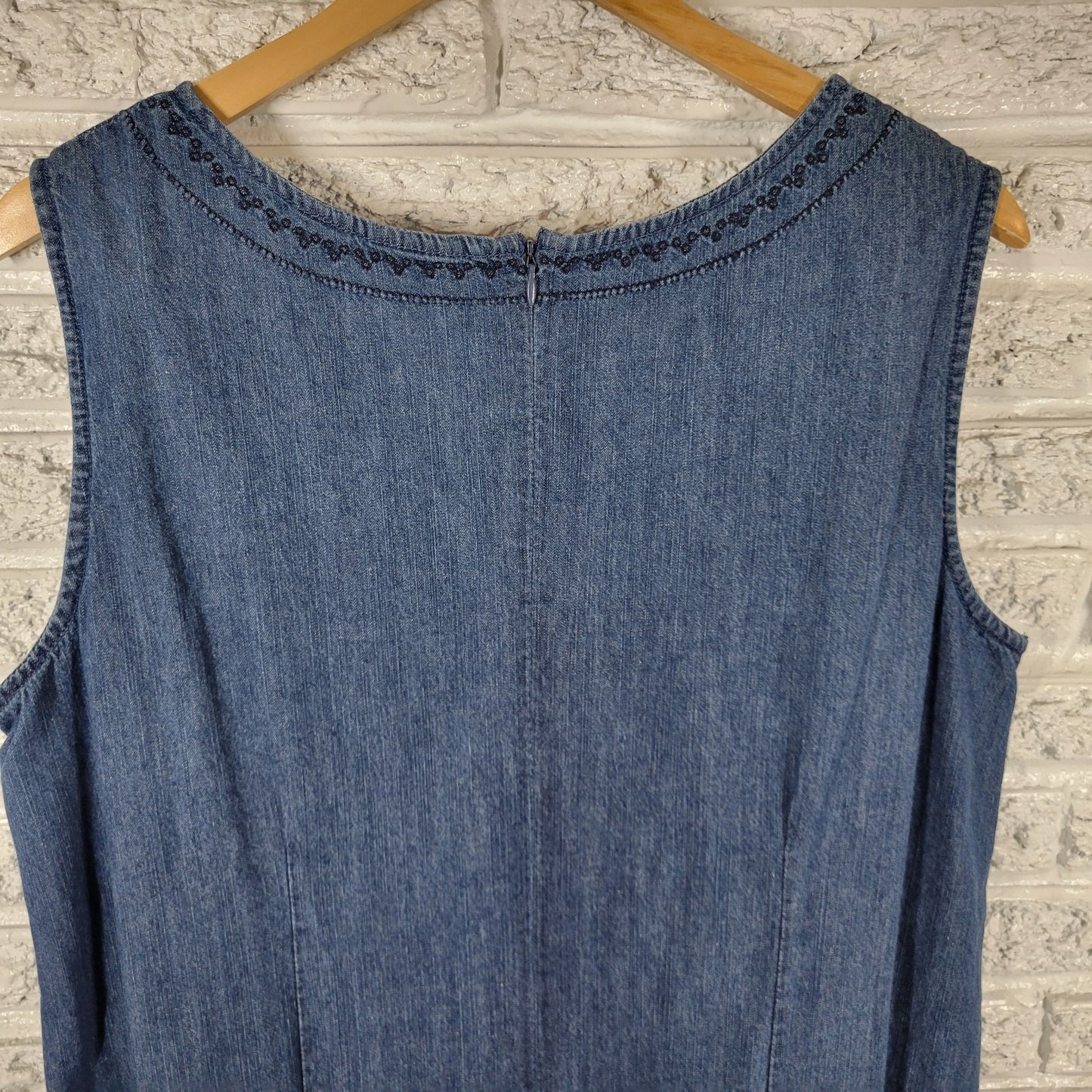 Erika Women's 1X Blue Denim Midi Dress Embroidered Eyelet Sleeveless BLU191E