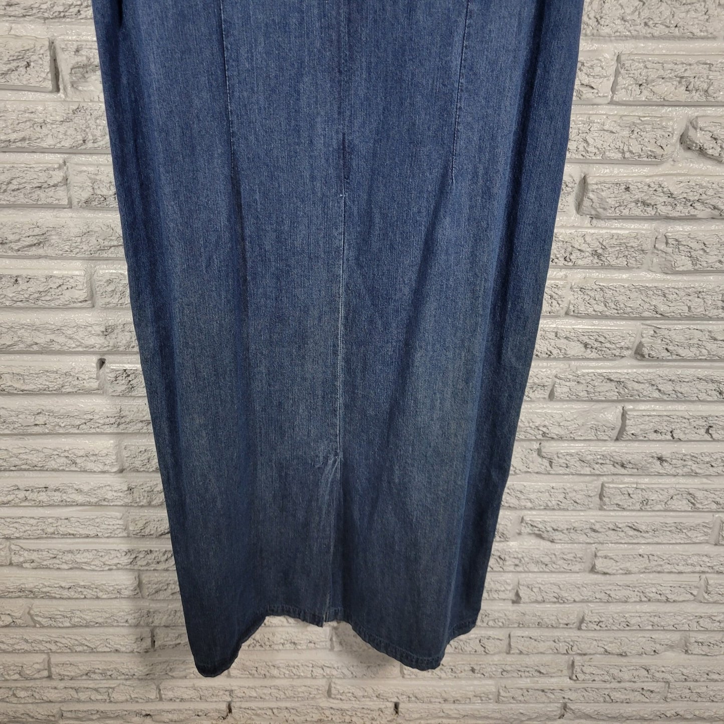 Erika Women's 1X Blue Denim Midi Dress Embroidered Eyelet Sleeveless BLU191E