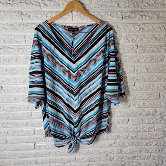 Jones New York Signature Women Top 3X Plus Dolman Sleeve Blue Stripe Lightweight