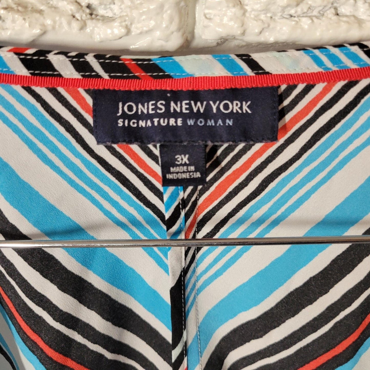 Jones New York Signature Women Top 3X Plus Dolman Sleeve Blue Stripe Lightweight