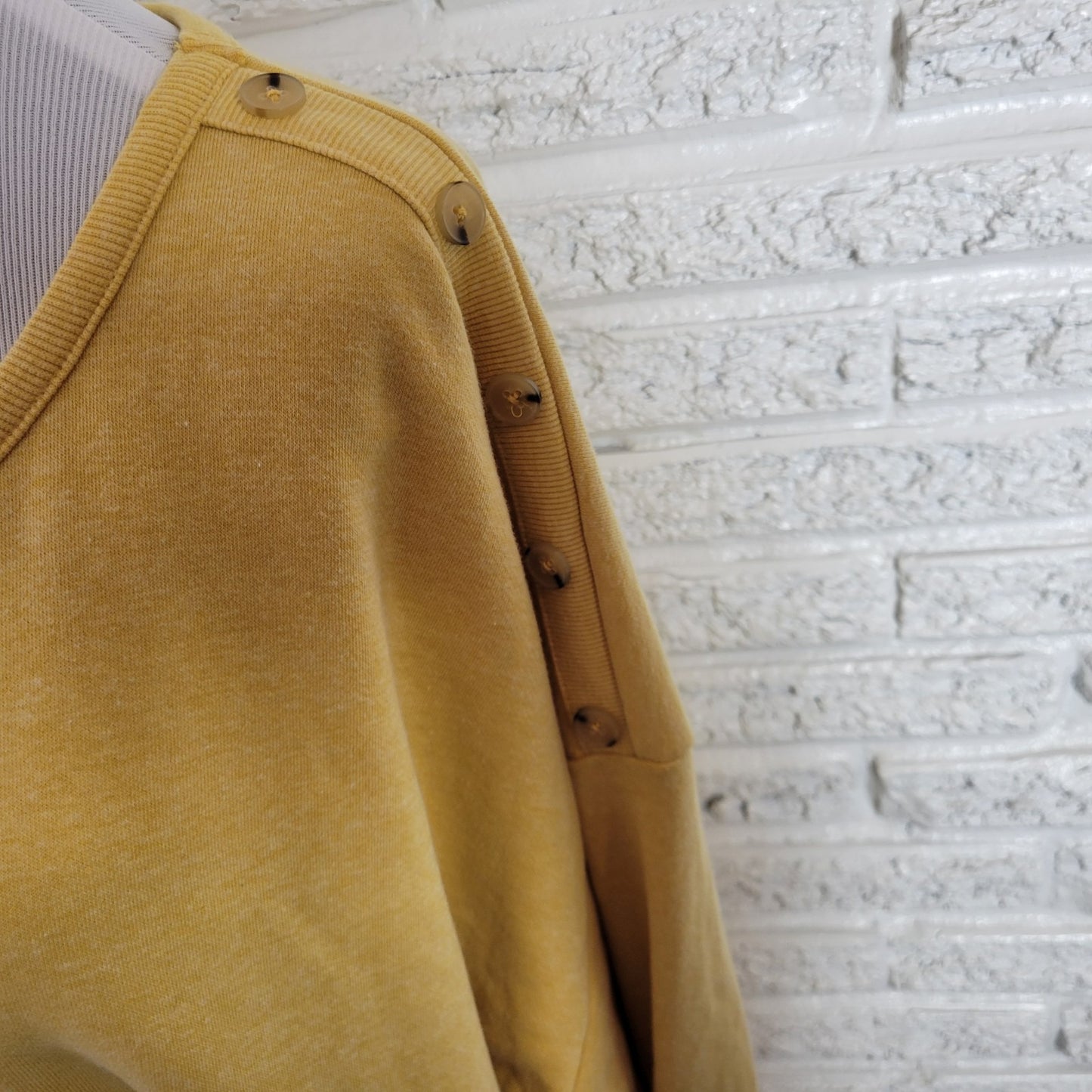 Croft Barrow Womens Sweatshirt 3X Plus 3/4 Sleeve Yellow Soft Deco Buttons Comfy