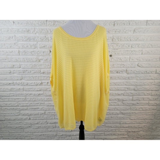 Lane Bryant Womens Top 26 28 Plus Short Cap Sleeve Sheer Mesh Yellow Cotton