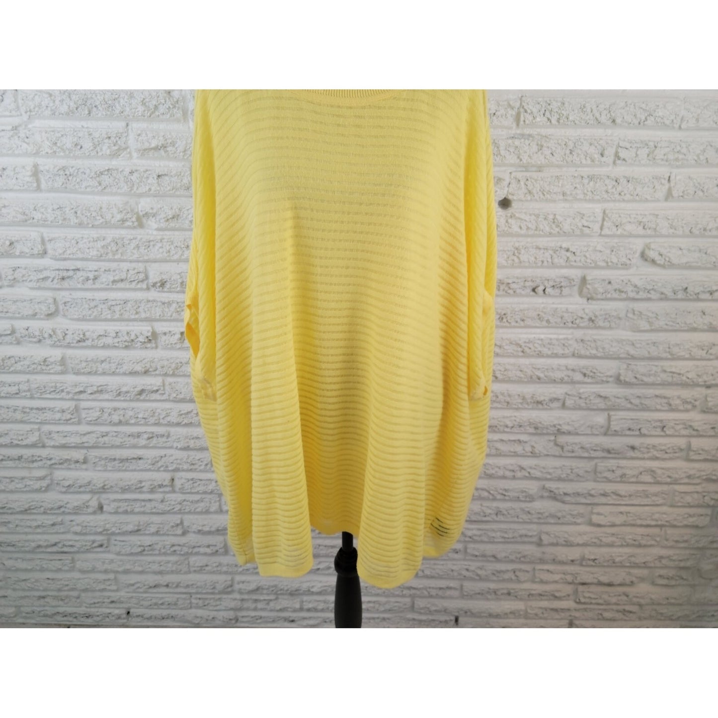 Lane Bryant Womens Top 26 28 Plus Short Cap Sleeve Sheer Mesh Yellow Cotton