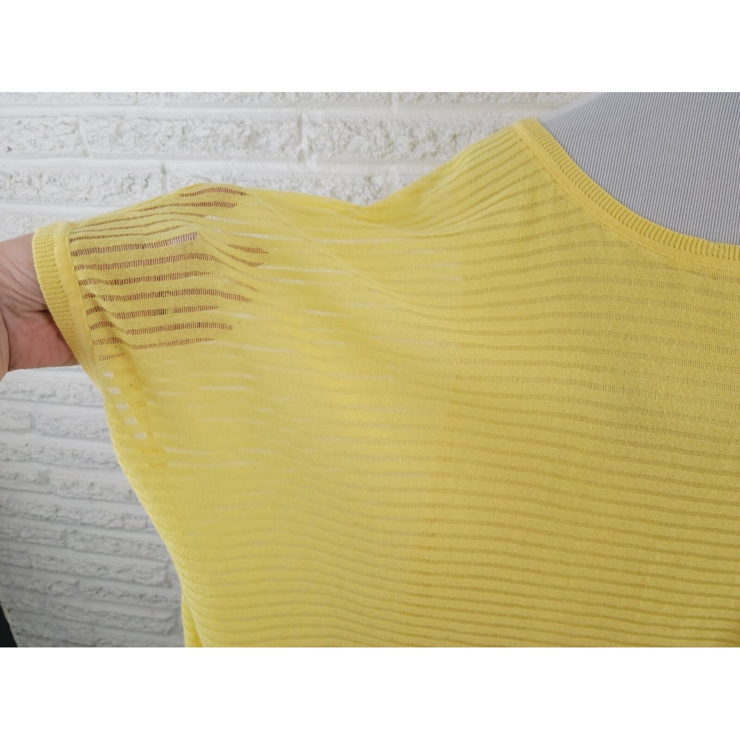 Lane Bryant Womens Top 26 28 Plus Short Cap Sleeve Sheer Mesh Yellow Cotton