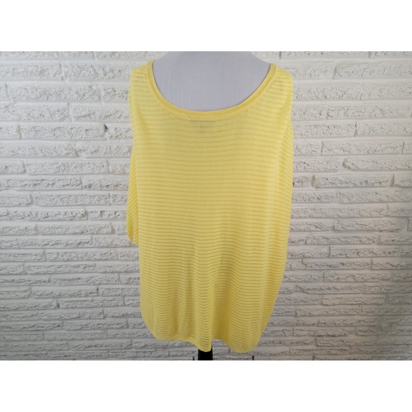 Lane Bryant Womens Top 26 28 Plus Short Cap Sleeve Sheer Mesh Yellow Cotton