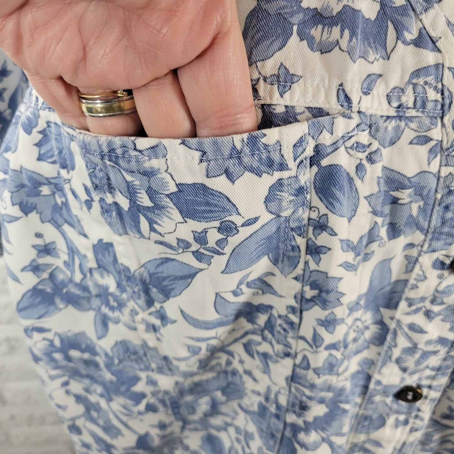 Honors Womens 20W Plus Size Blue Floral Shacket 100% Cotton Short Sleeve Pockets