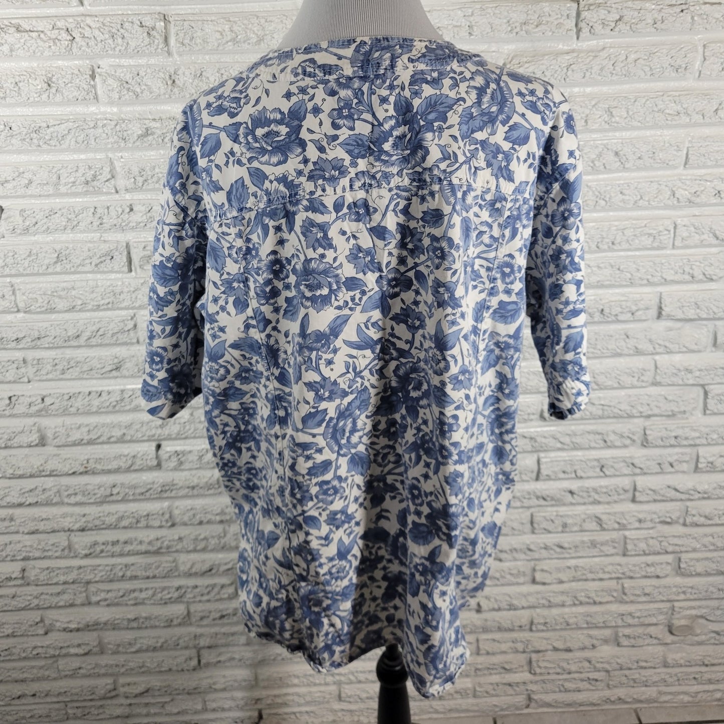 Honors Womens 20W Plus Size Blue Floral Shacket 100% Cotton Short Sleeve Pockets