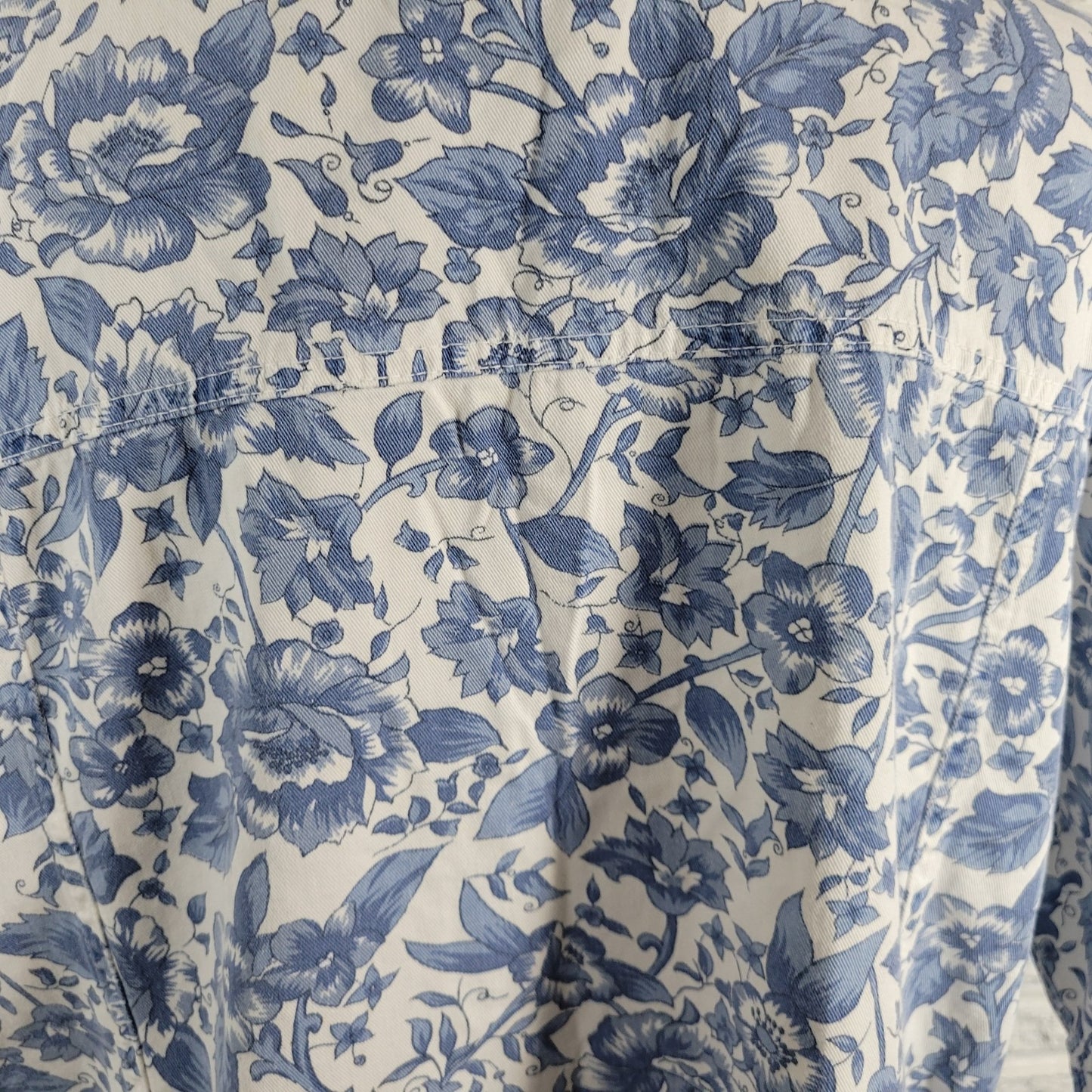 Honors Womens 20W Plus Size Blue Floral Shacket 100% Cotton Short Sleeve Pockets