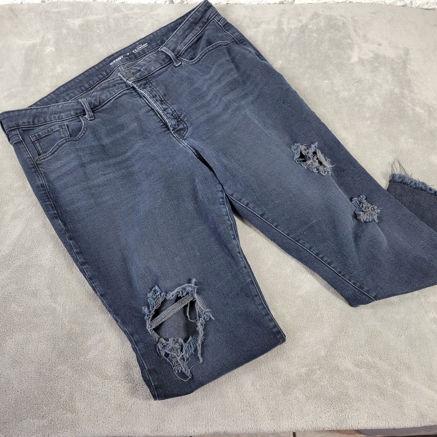 Old Navy Womens Jeans 18 Distressed Cropped Secret Slim Pockets Raw Hem Button