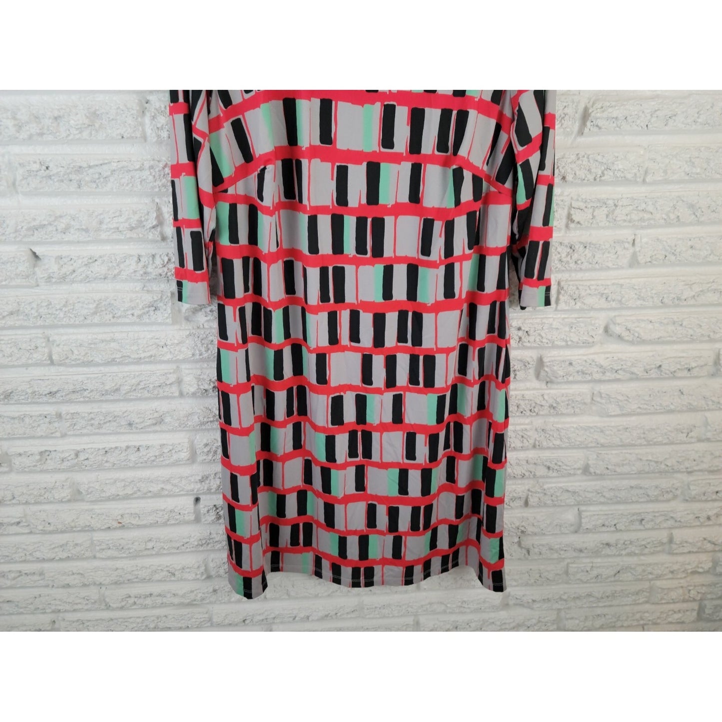 Triste Women's 1X Red Geometric Mini Shirt Dress 3/4 Sleeve Lined GEO291E