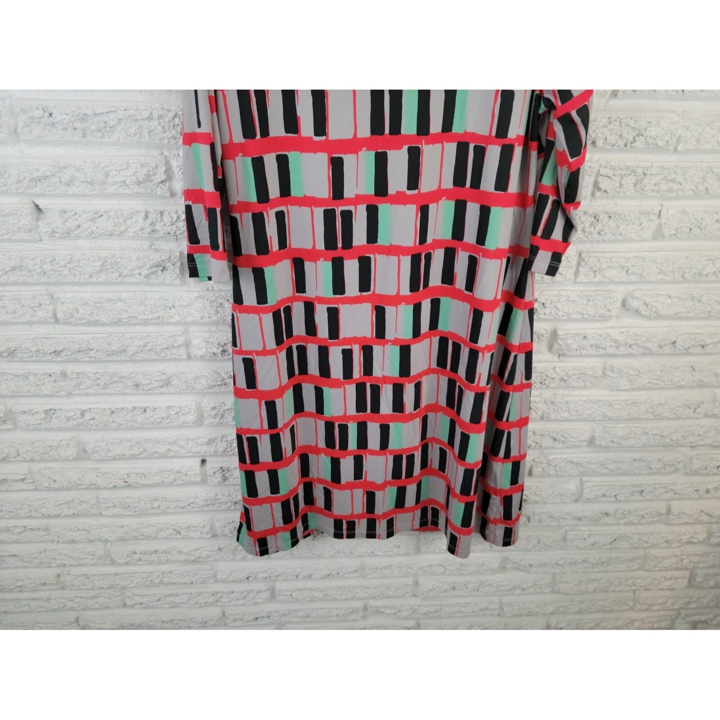 Triste Women's 1X Red Geometric Mini Shirt Dress 3/4 Sleeve Lined GEO291E