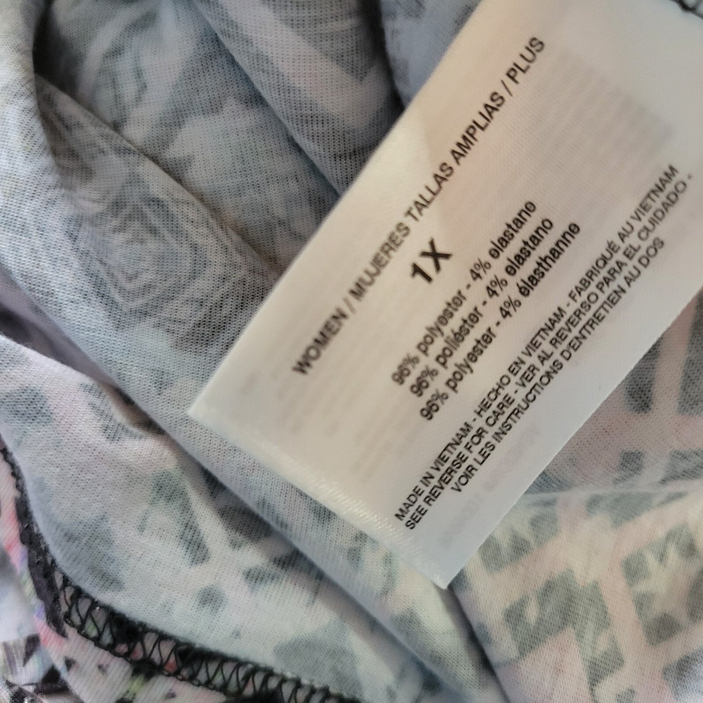 Gloria Vanderbilt Womens Top 1X Plus Tee Cap Sleeve Pink Black Geometric Studded