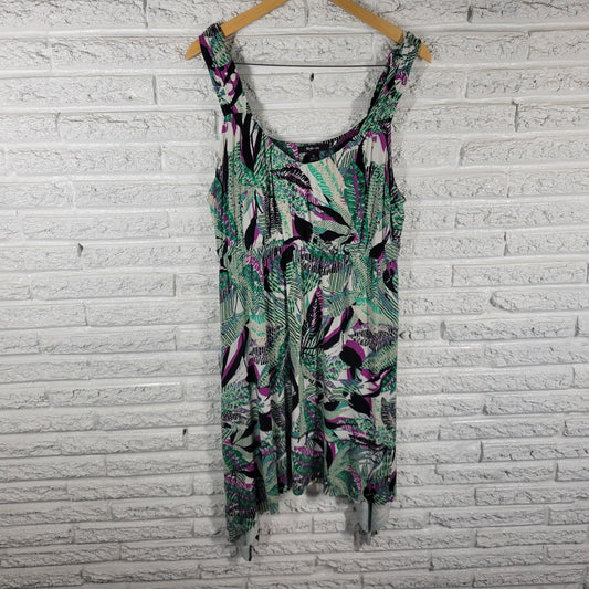 Style Co XL Green Purple Floral Sleeveless Mini Dress Asymmetric Hem FLO319E