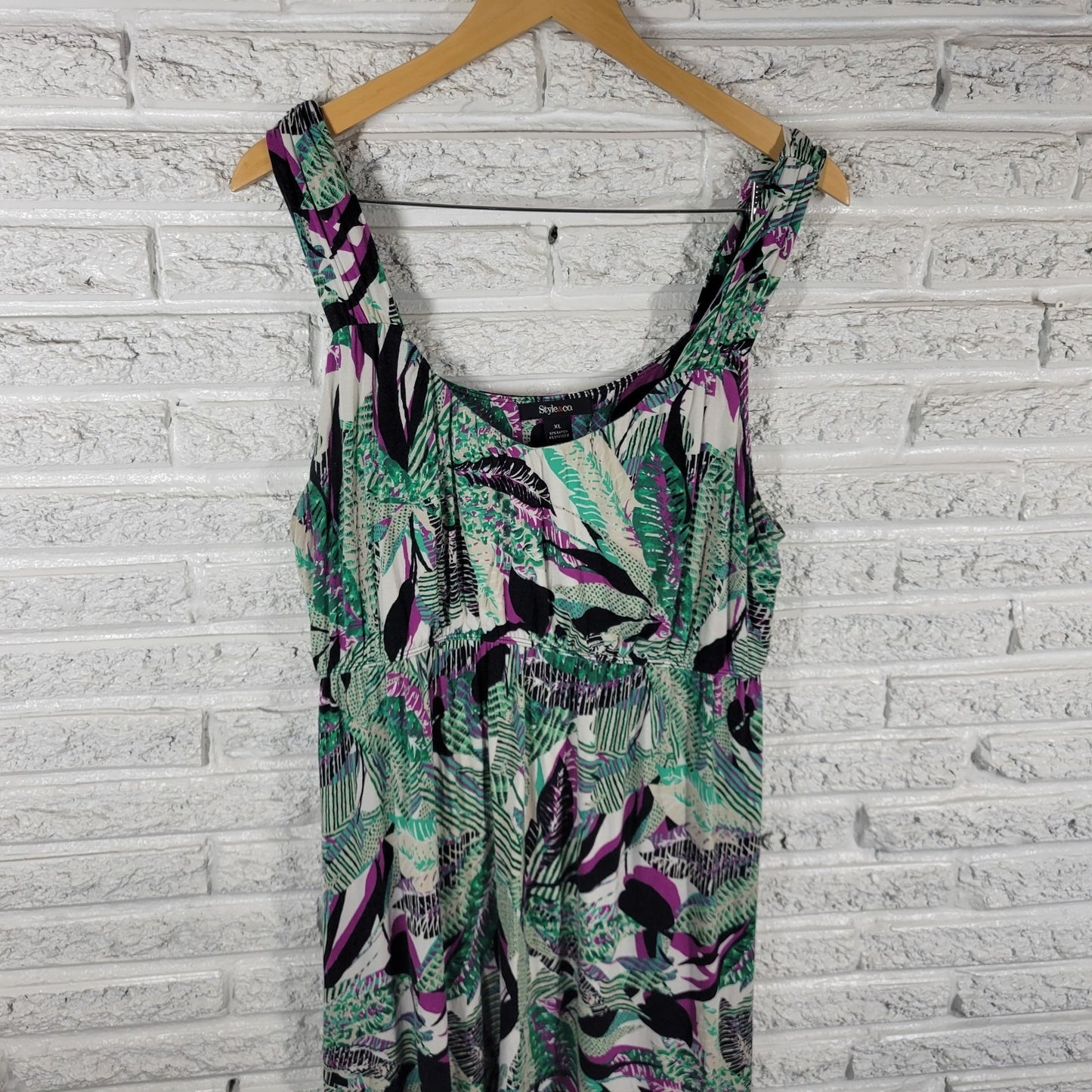 Style Co XL Green Purple Floral Sleeveless Mini Dress Asymmetric Hem FLO319E