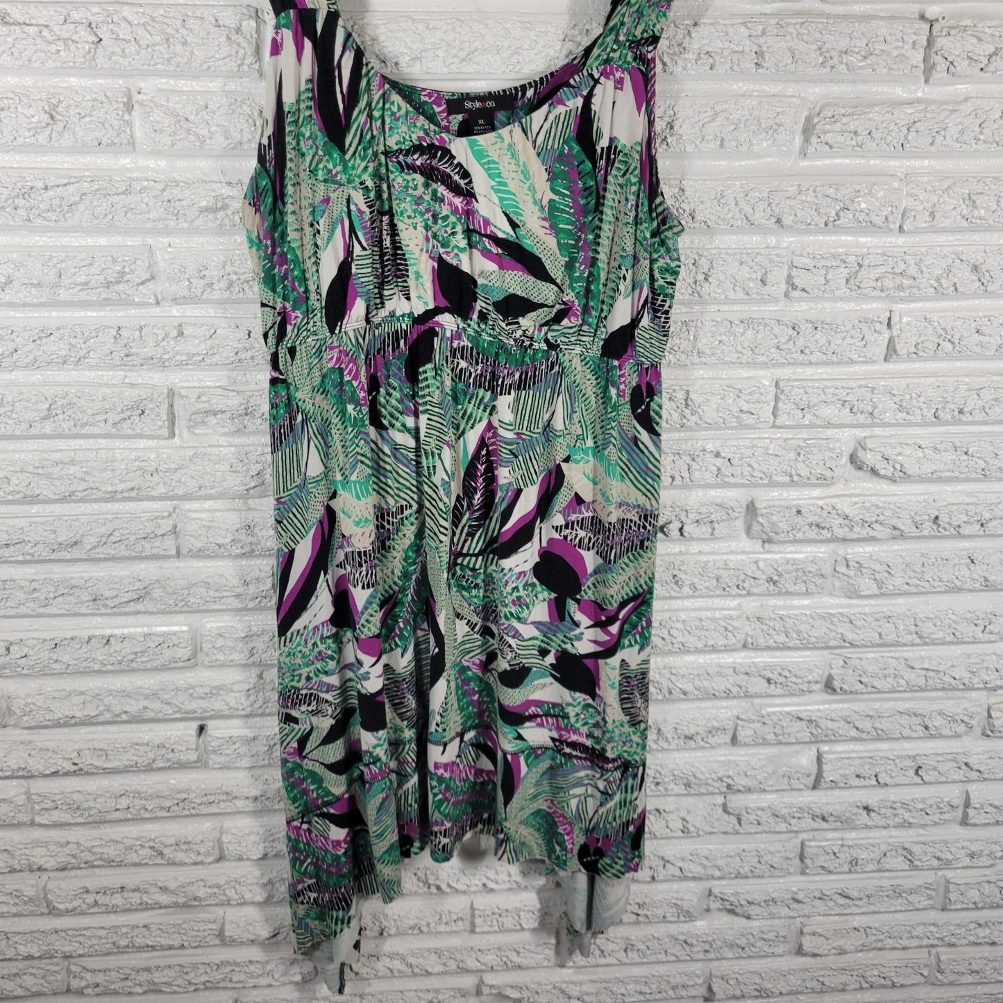 Style Co XL Green Purple Floral Sleeveless Mini Dress Asymmetric Hem FLO319E