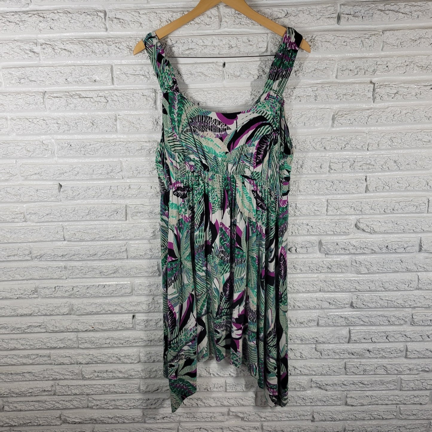 Style Co XL Green Purple Floral Sleeveless Mini Dress Asymmetric Hem FLO319E