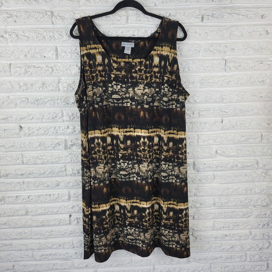 Catherines Womens Dress 2XWP Sleeveless Shift Black Tan Animal Print Pullover
