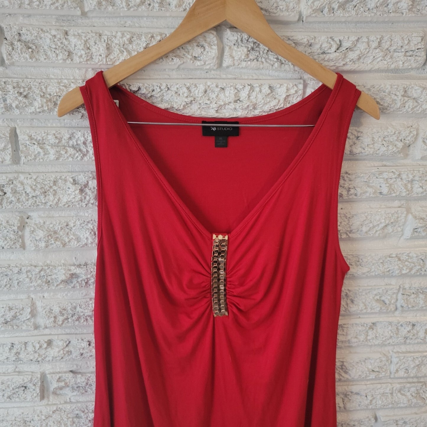 Ab Studio Womens Extra Large XL Tank Sleeveless Red Metal Embellishment Pleated