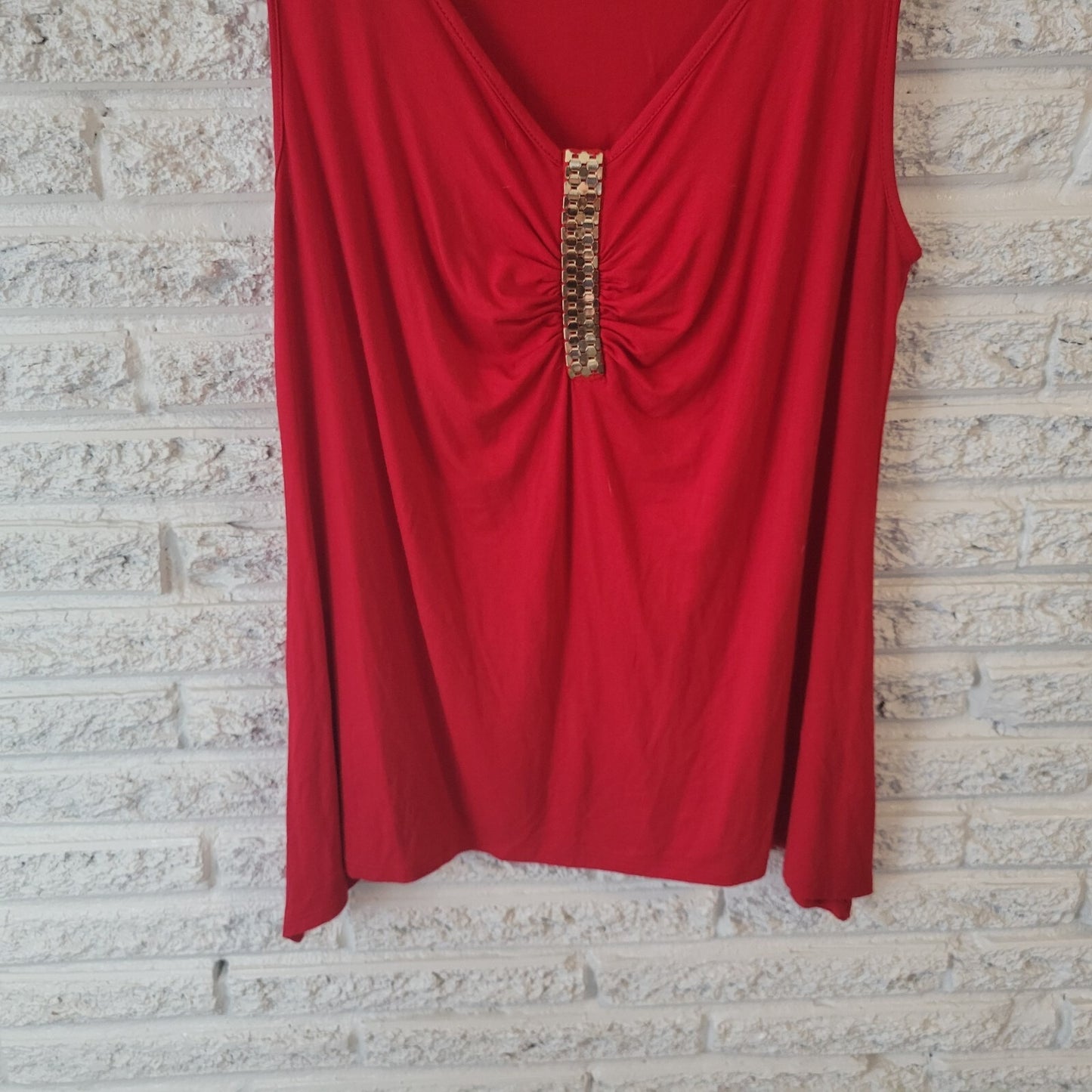 Ab Studio Womens Extra Large XL Tank Sleeveless Red Metal Embellishment Pleated