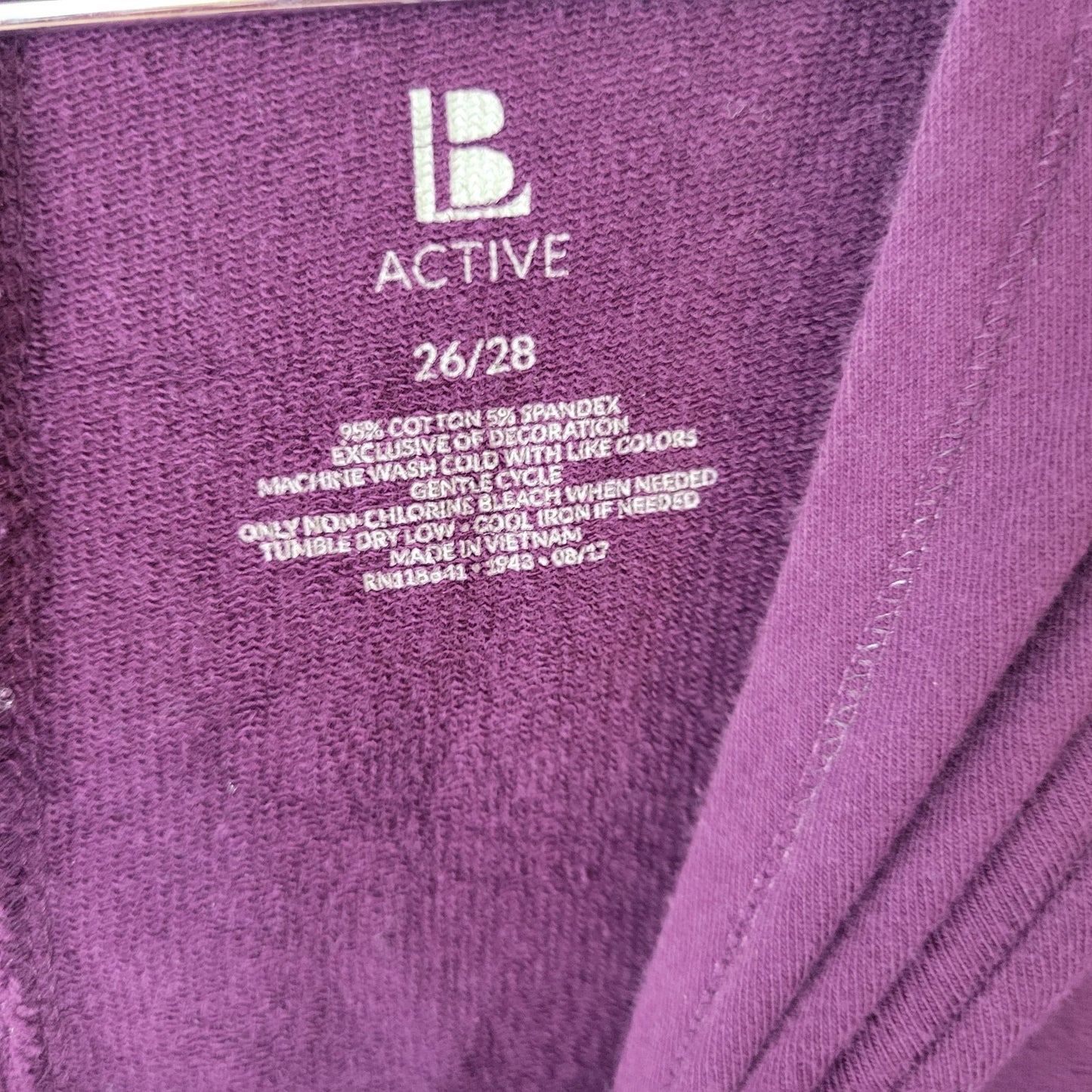 B Active Womens Sweatshirt 26 28 Plus Hoodie Purple Cotton Blend Pockets Active