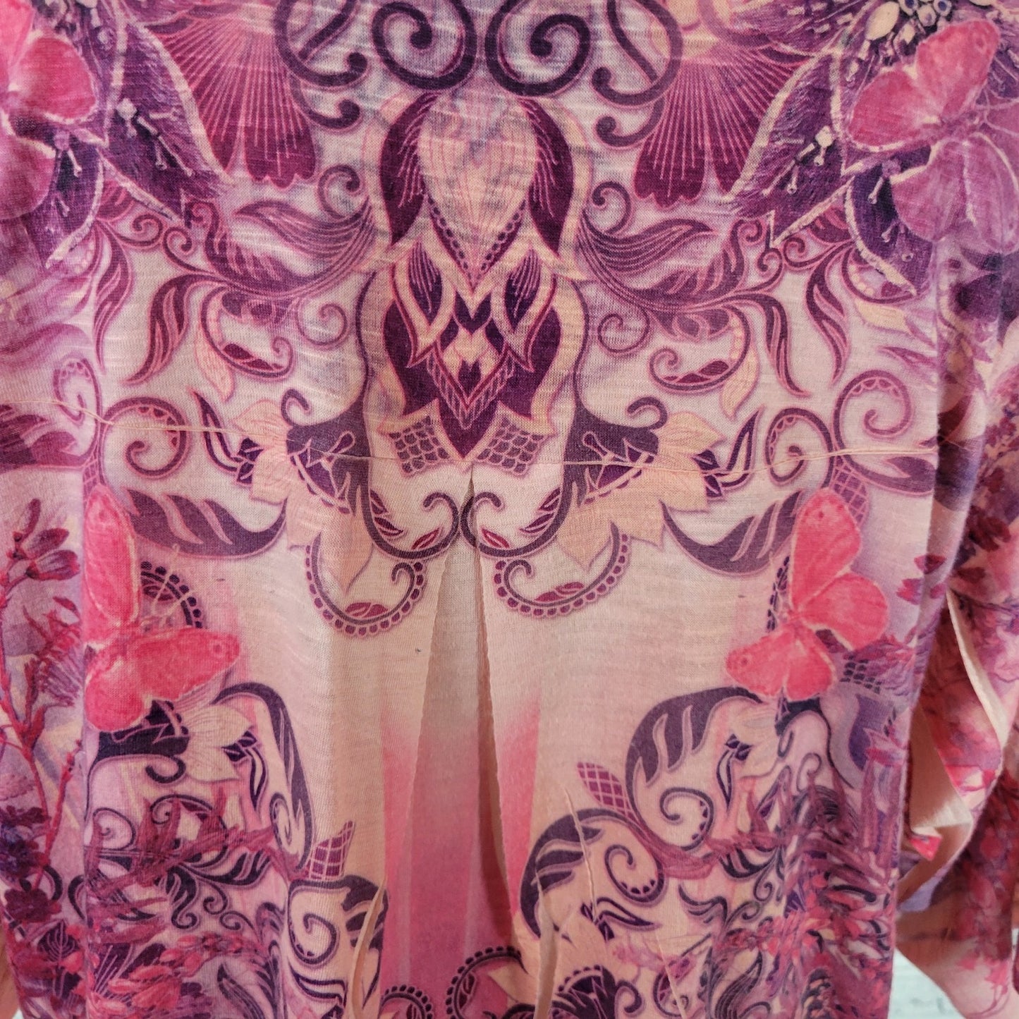 Live Let Live Womens Top 1X Plus Pink Laser Cut Butterflies Embroidered Studded