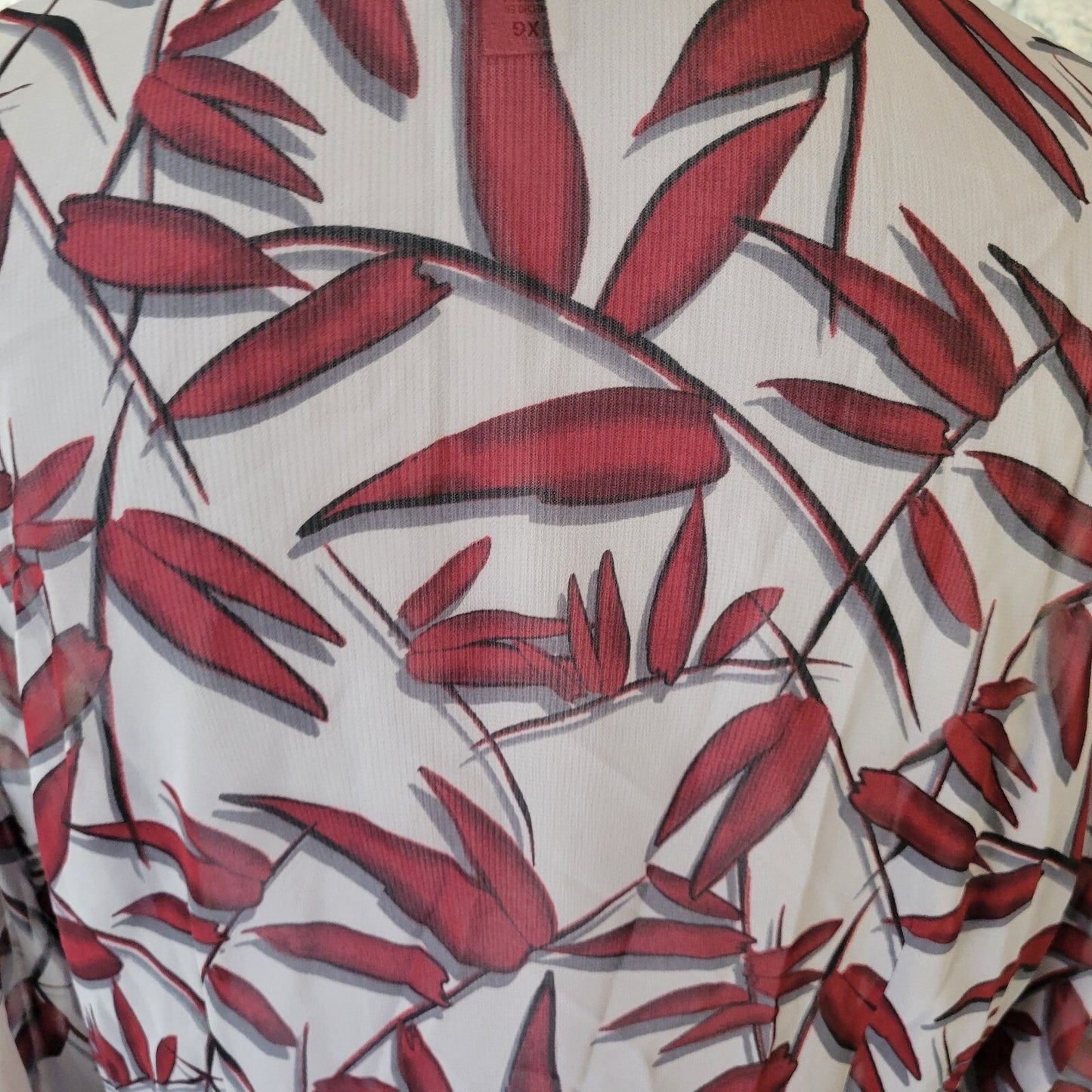 Worthington Womens Top Extra Large Burgundy Gray Floral Button Ruffle Sheer