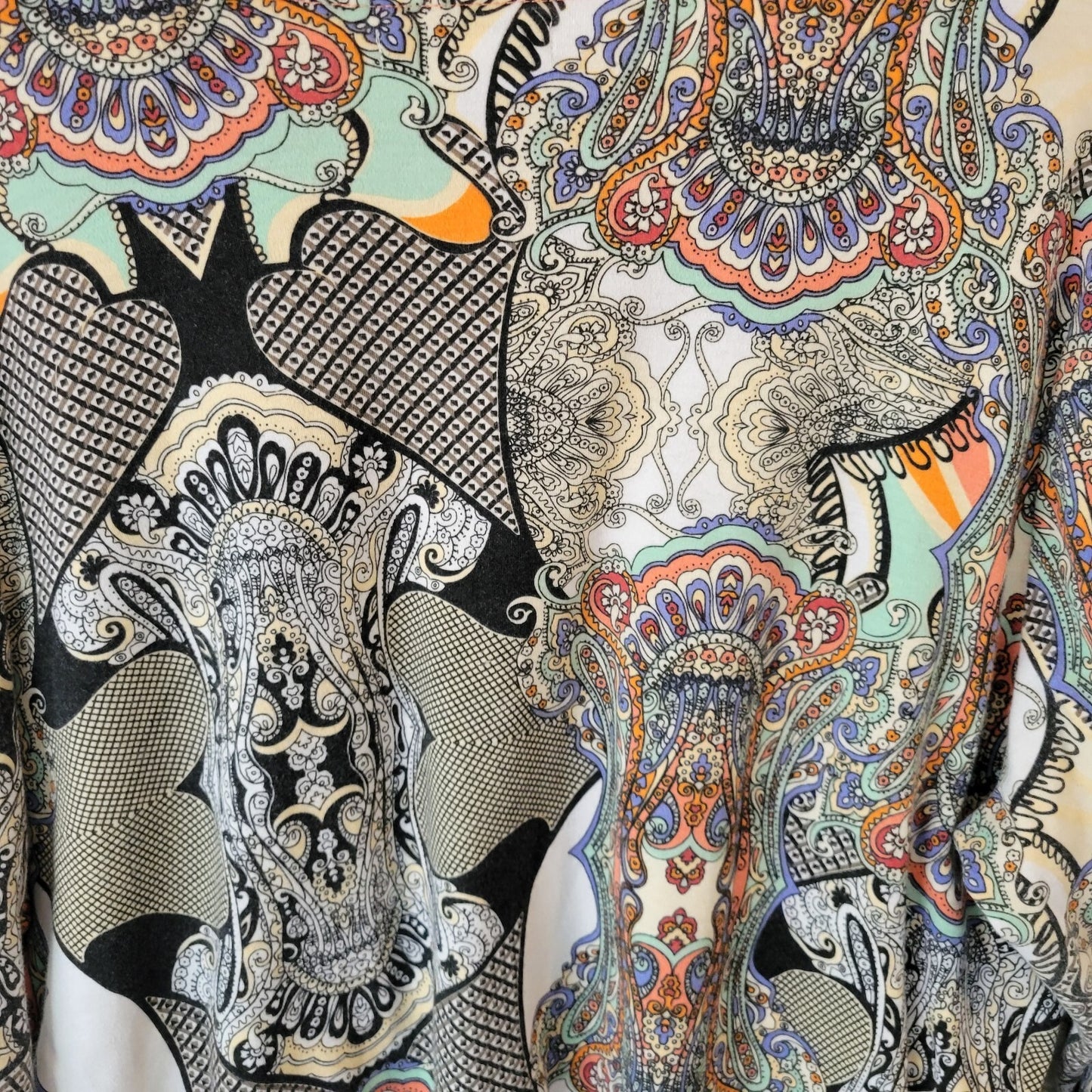 Rebecca Malone Womens Top 3X Plus 3/4 Sleeve Blue Orange Geometric Cotton Blend