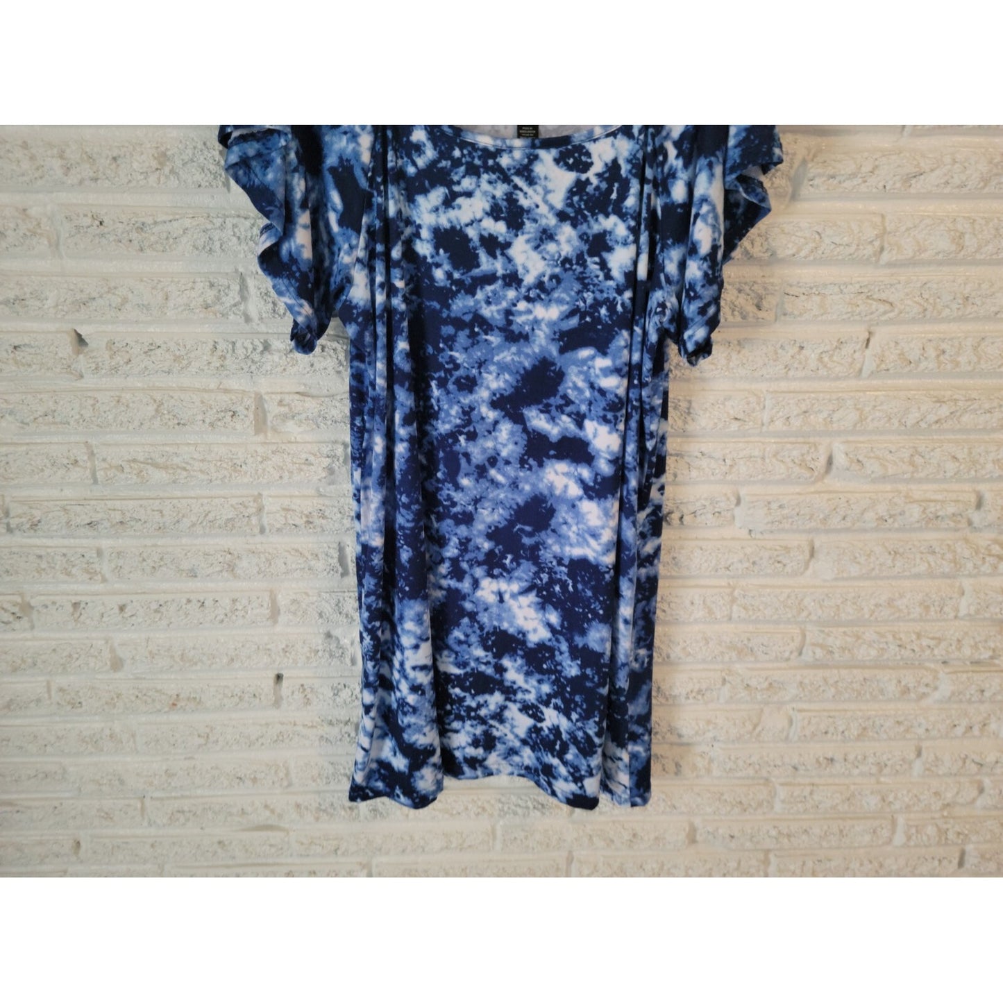 Rouge Collection Women Dress 2X Plus Mini Blue Tie Dye Cold Shoulder Spaghetti