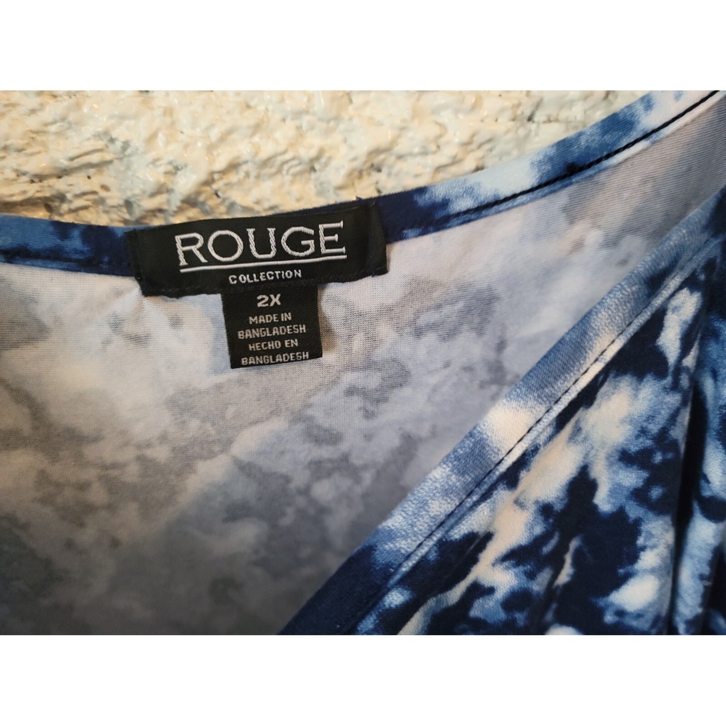 Rouge Collection Women Dress 2X Plus Mini Blue Tie Dye Cold Shoulder Spaghetti