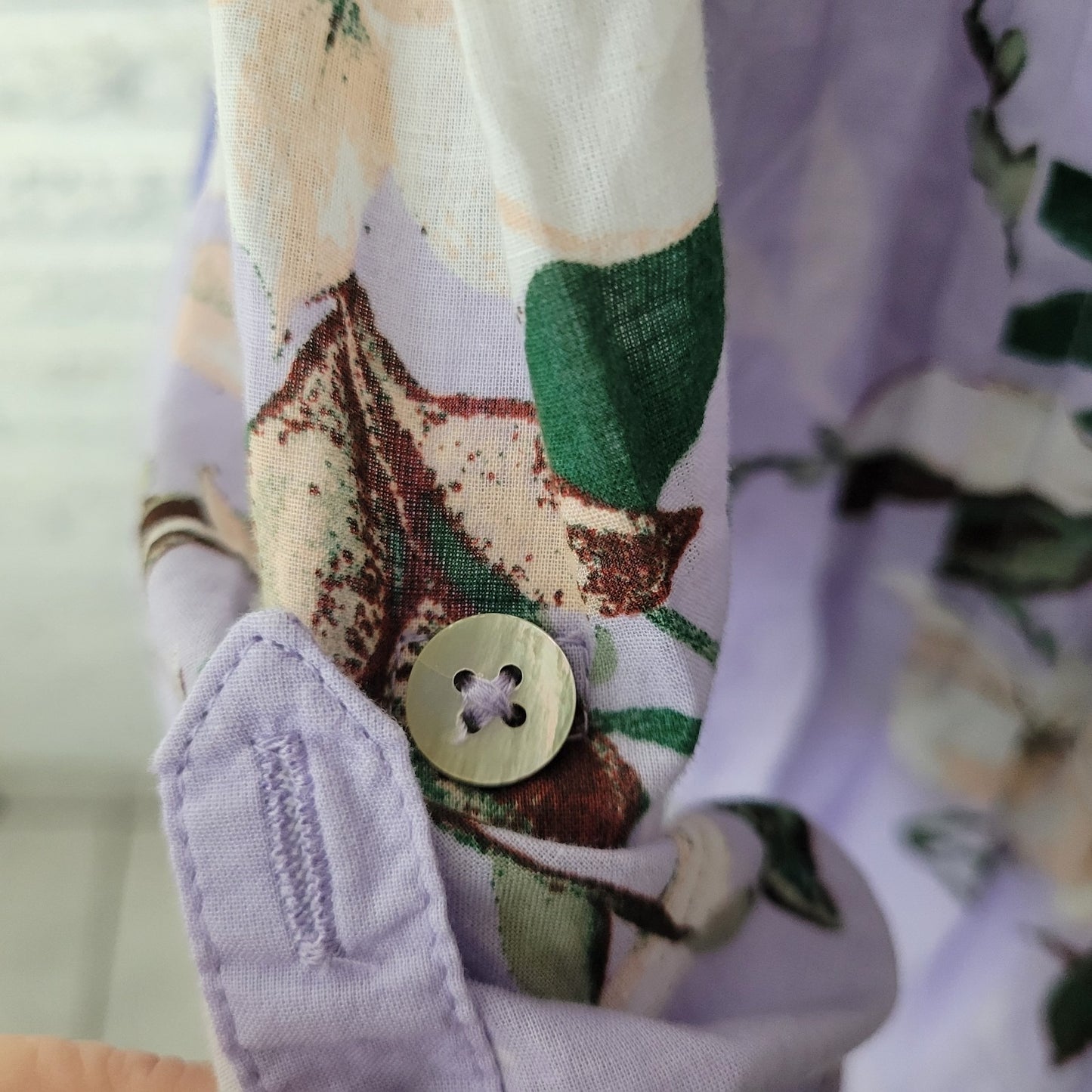 Roamans Womens Top 16W Plus Long Sleeve Lavender Blue Floral Cotton Pintucked