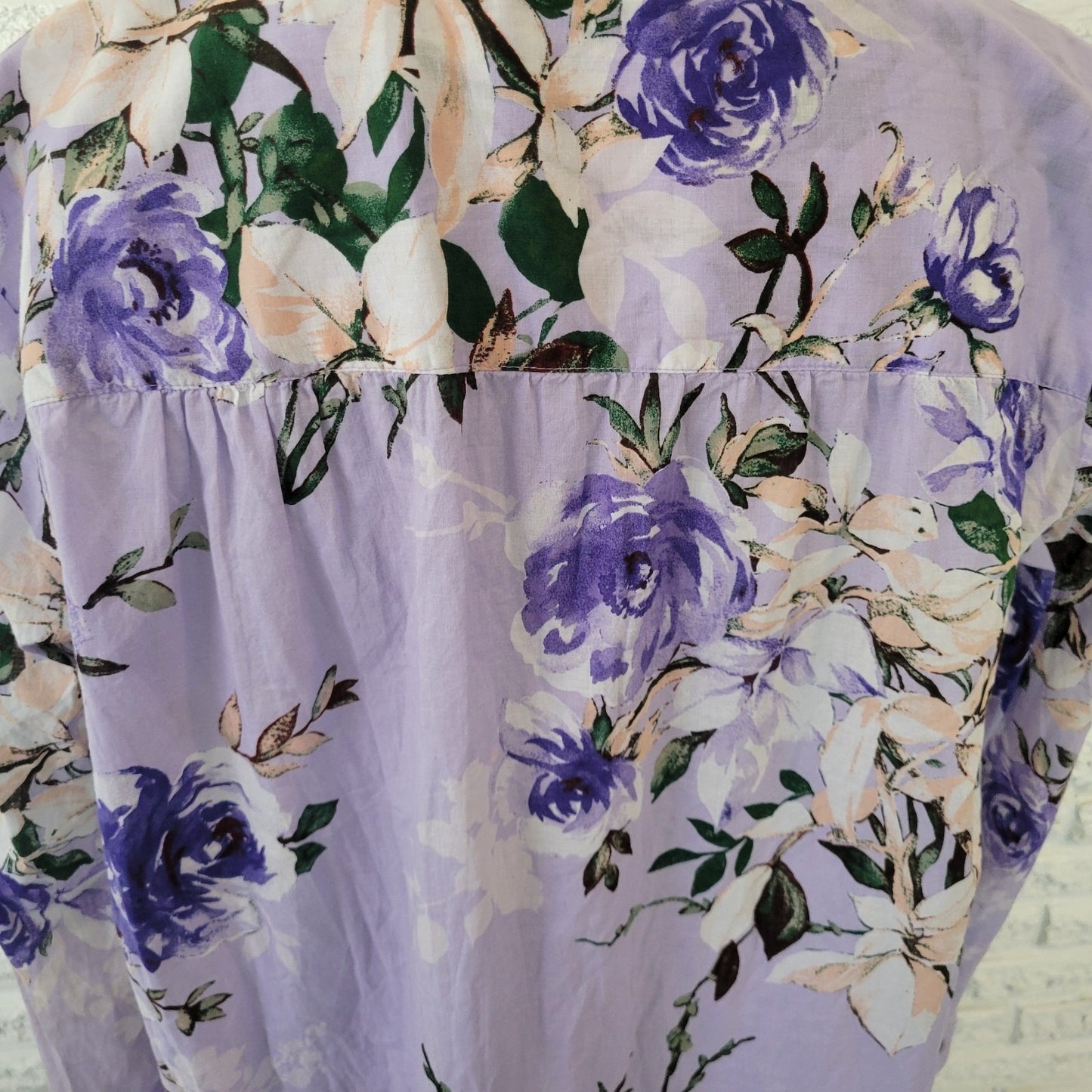 Roamans Womens Top 16W Plus Long Sleeve Lavender Blue Floral Cotton Pintucked