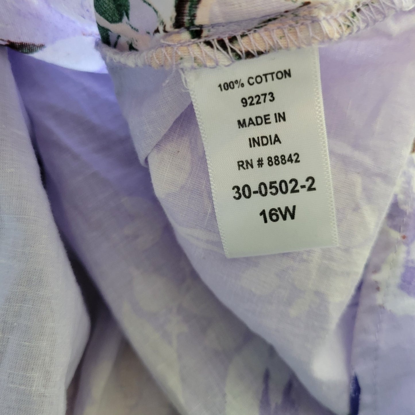 Roamans Womens Top 16W Plus Long Sleeve Lavender Blue Floral Cotton Pintucked