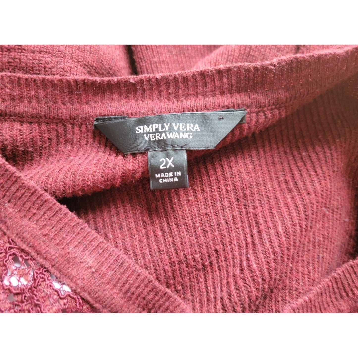 Simply Vera Wang Women Sweater 2X Plus Pullover Long Sleeve Brown Crochet Office