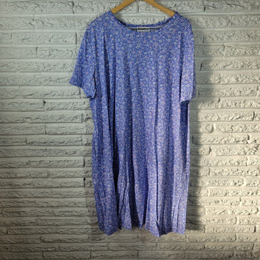 Vintage Periphery Womens Dress 3X Short Sleeve Pockets Blue Floral Lightweight