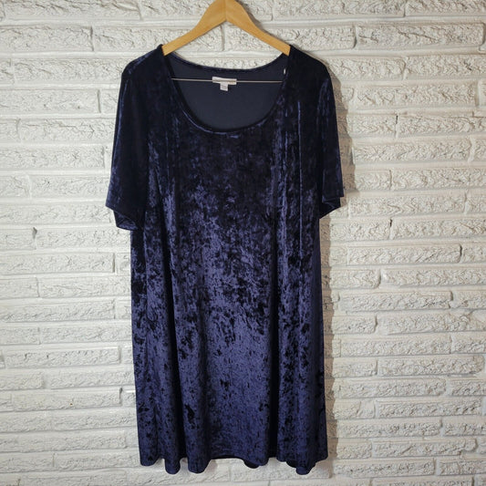 Westport 1962 Womens Dress 3X Plus Short Sleeve Blue Poly Blend Velour Office